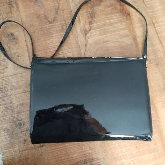 Extra Large Clutch with strap, Black patent leather bag, computer carry case - Picture 7 of 8
